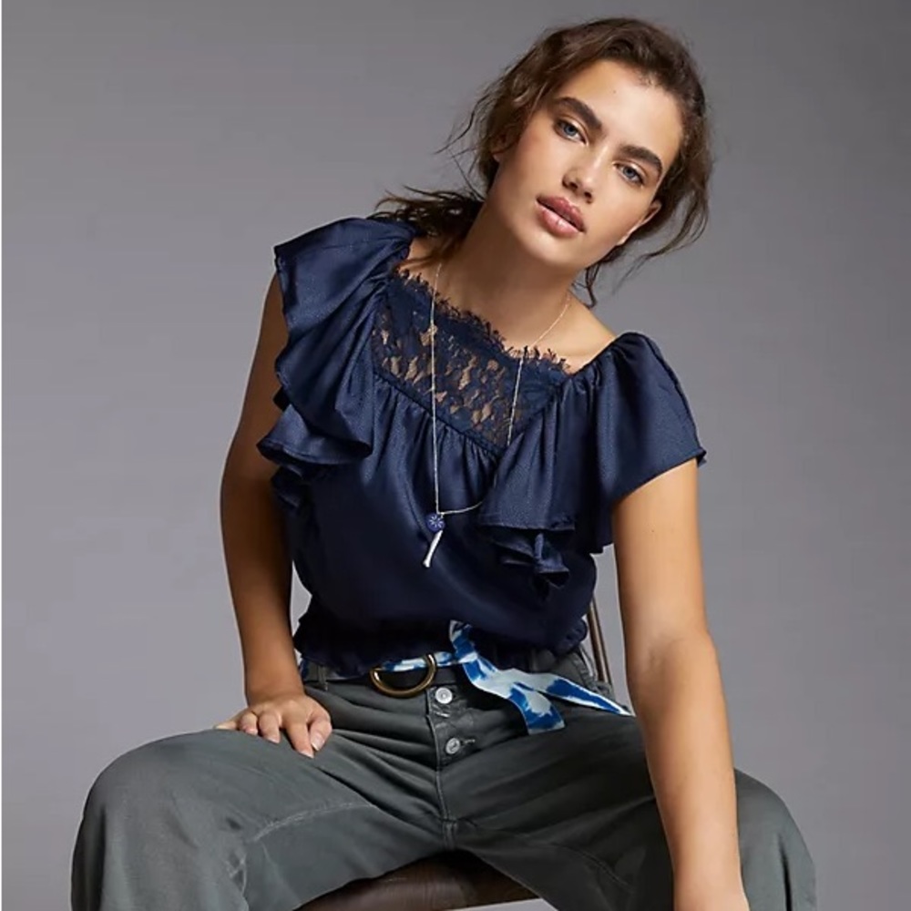 Anthropologie Porridge Gathered Lace Blouse